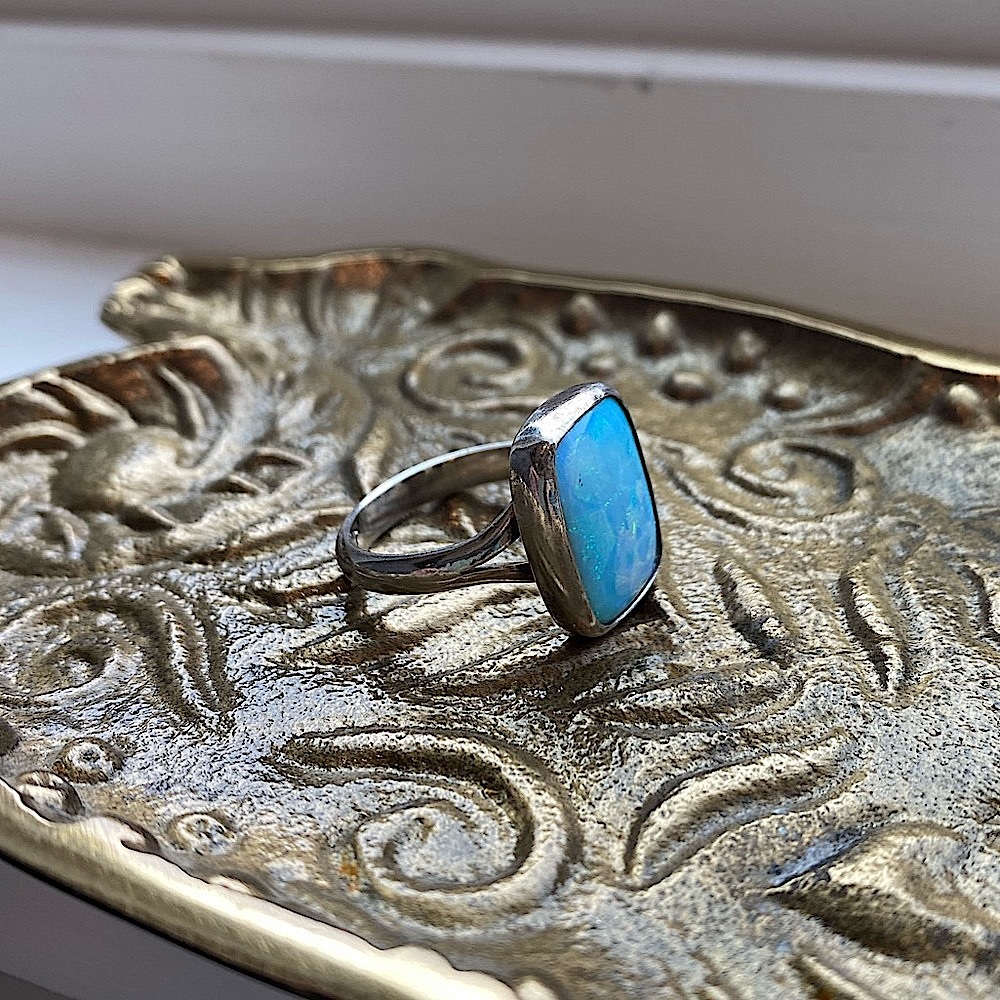 Sterling Silver Opal Statement Ring Blue Pink - image 3